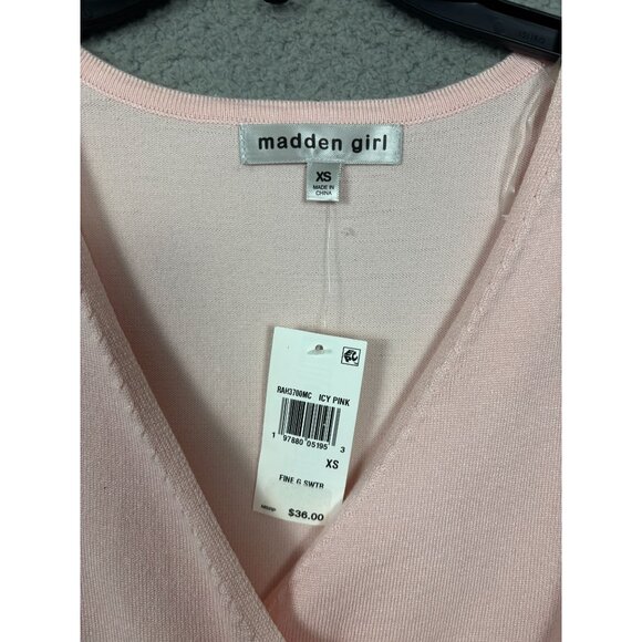 Madden Girl Juniors' Surplice-Neck Lace-Sleeve Sweater Extra Small Pink NWT's - Picture 7 of 8